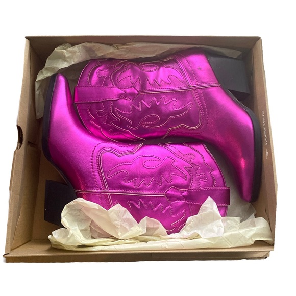 DOLCE VITA* Electric Hot Pink Metallic Leather Women's Landen Western Booties - Picture 7 of 8